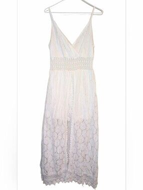 White Lace Romper With Crochet Style Waist